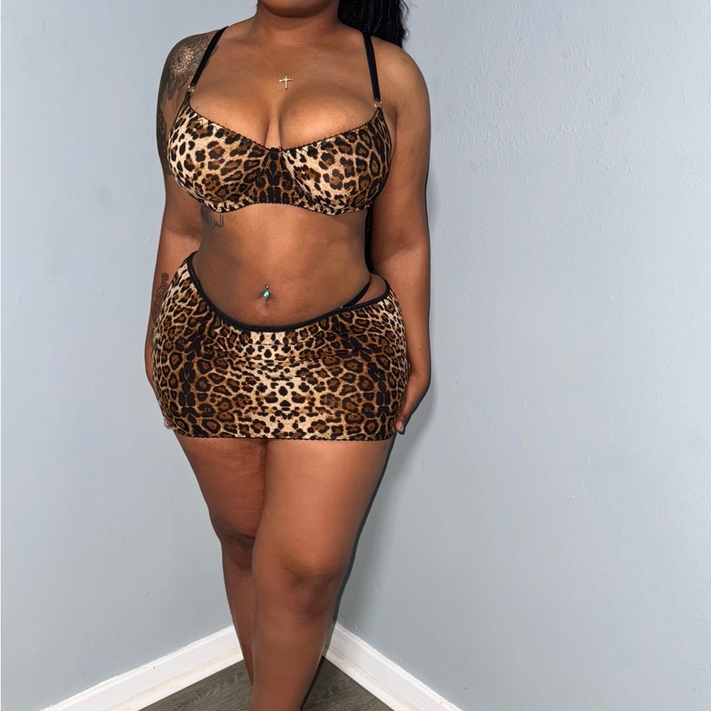 Leopard Print Bra and Skirt Set
